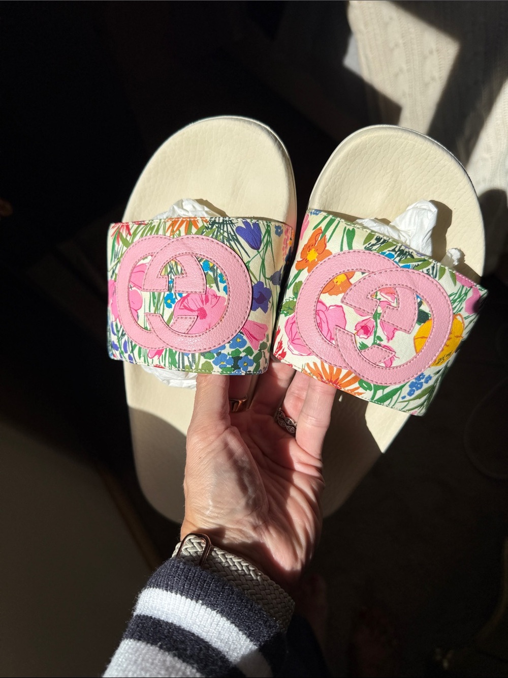 Gucci X Ken Scott Floral Slide Sandals in Pink